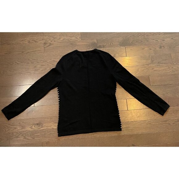 Lord & Taylor Cashmere Sweater, Black w/ white stripes, sequins, size M - Picture 7 of 9